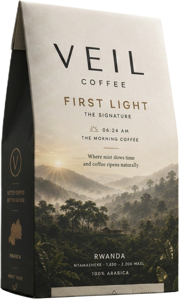 VEIL Coffee First Light packaging with Rwandan sunrise artwork