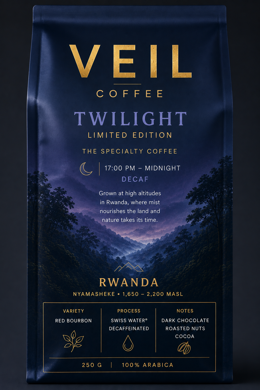 VEIL COFFEE Twilight 250 g Beutel, Decaf, Swiss Water Process, Rwanda