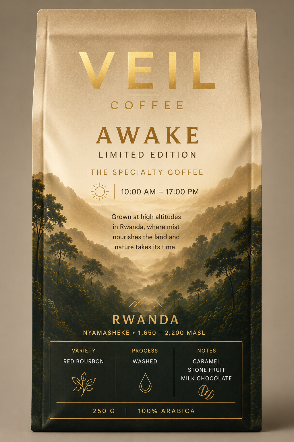 VEIL COFFEE Awake 250 g Beutel, Single Origin Rwanda, Red Bourbon, washed